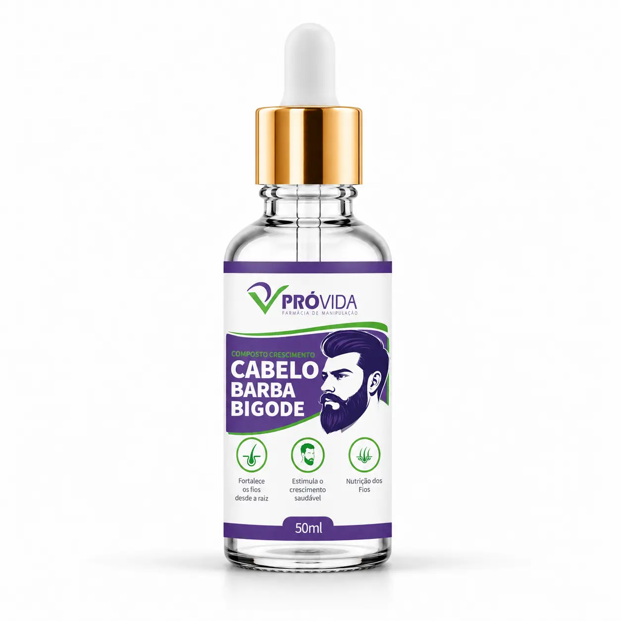 Solução para Crescer Barba, Cabelo e Bigode - 50ml - Pró Vida Farma